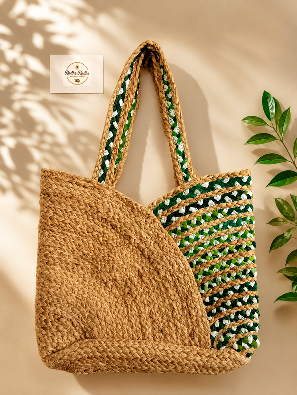 Emerald Weave Handwoven Jute Tote Bag