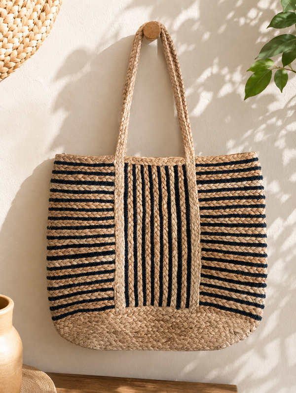 Classic Stripe Woven Tote Bag
