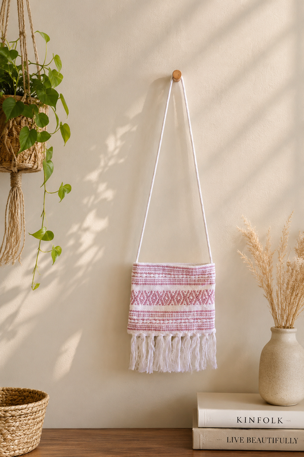 White and Pink Handcrafted Sling Bag