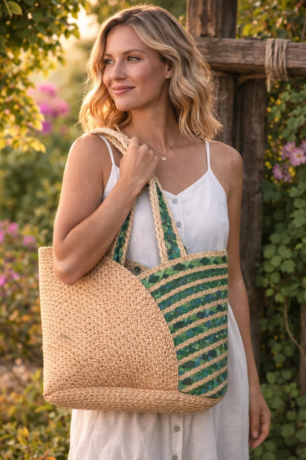 Green And Jute Premium Jute And Cotton Bags For Home Decor