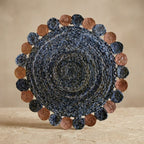 Dark Blue And Brown Premium Denim And Jute Floor Mat For Home Décor