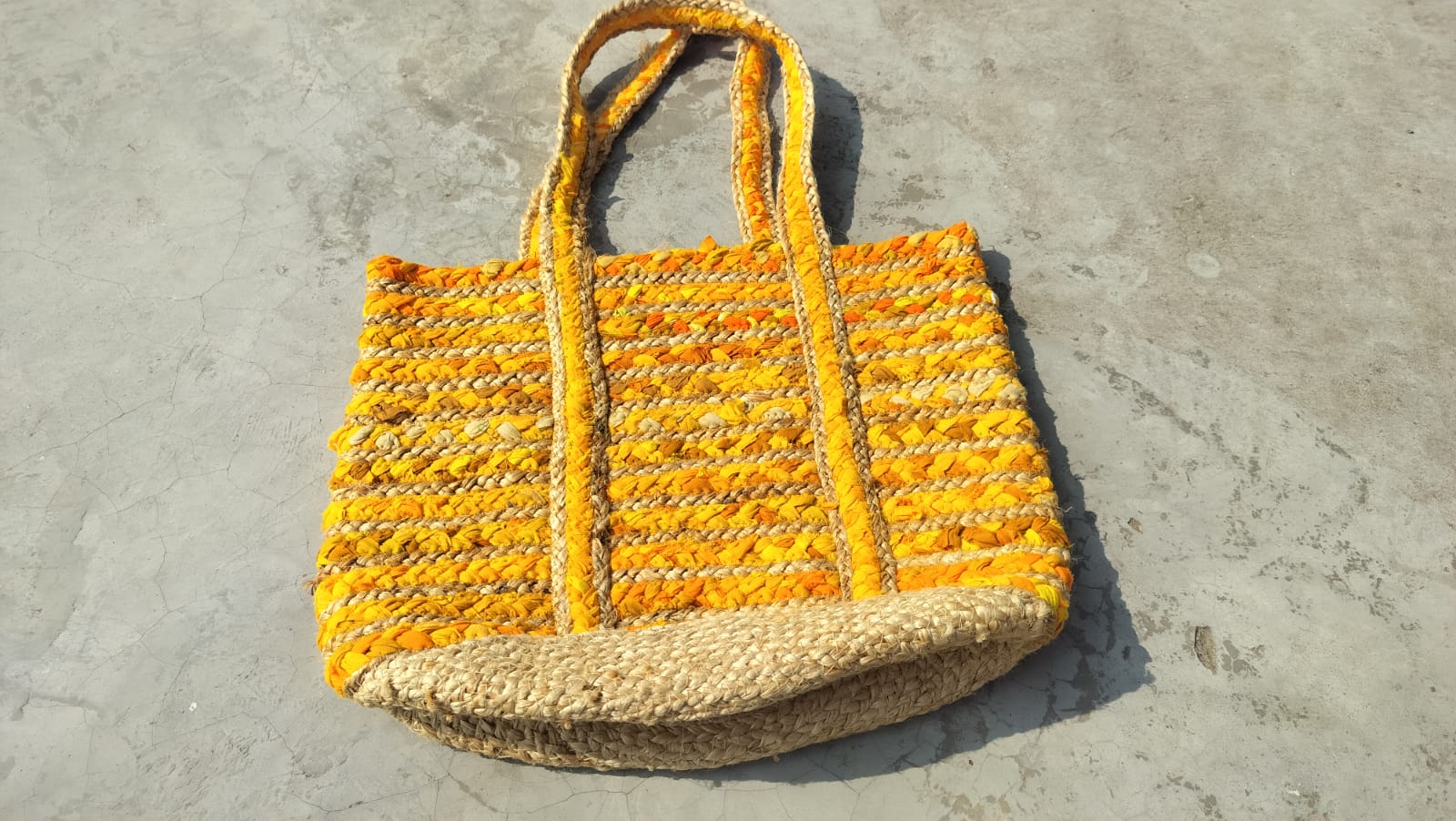 Yellow And Jute Premium Yello Cotton And Jute Bags For Home Decor