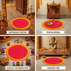 Red And Yellow Premium Cotton Rangoli Mat For Home Decor