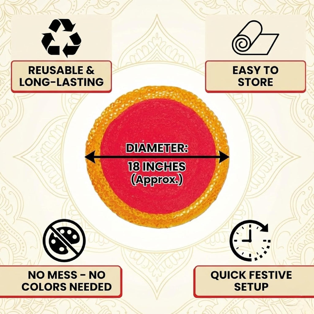 Red And Yellow Premium Cotton Rangoli Mat For Home Decor
