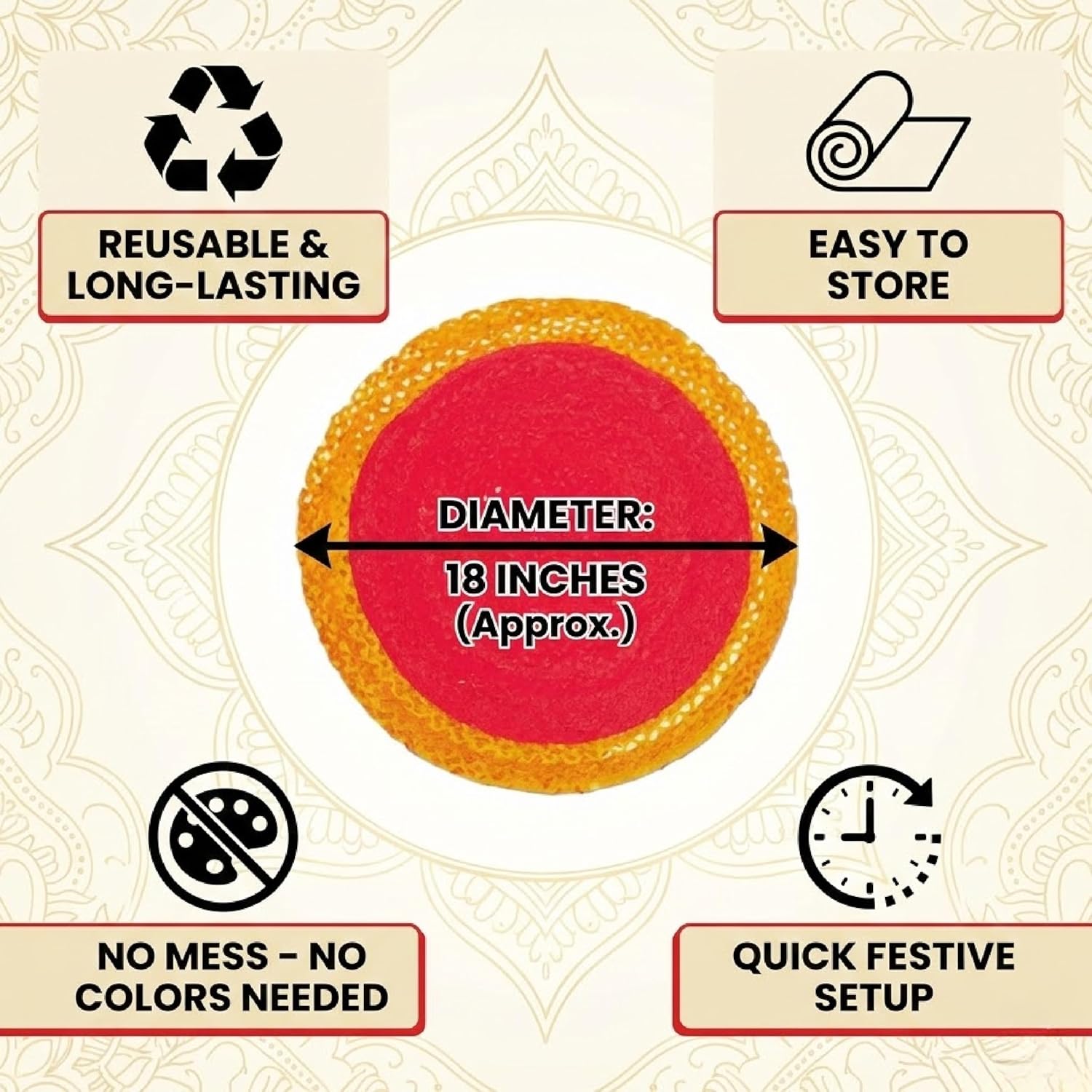 Red And Yellow Premium Cotton Rangoli Mat For Home Decor