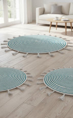 Aqua Blue And White Premium Cotton Floor Rug For Home Decor