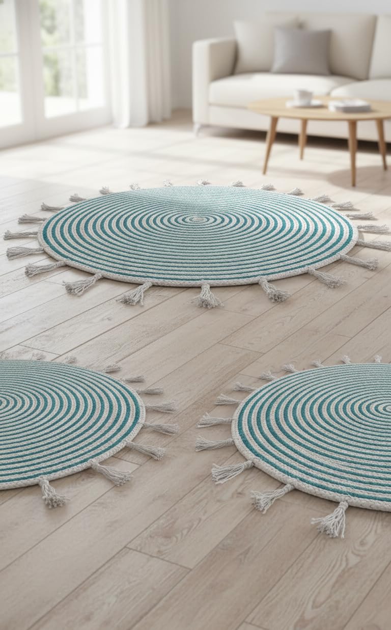 Aqua Blue And White Premium Cotton Floor Rug For Home Decor