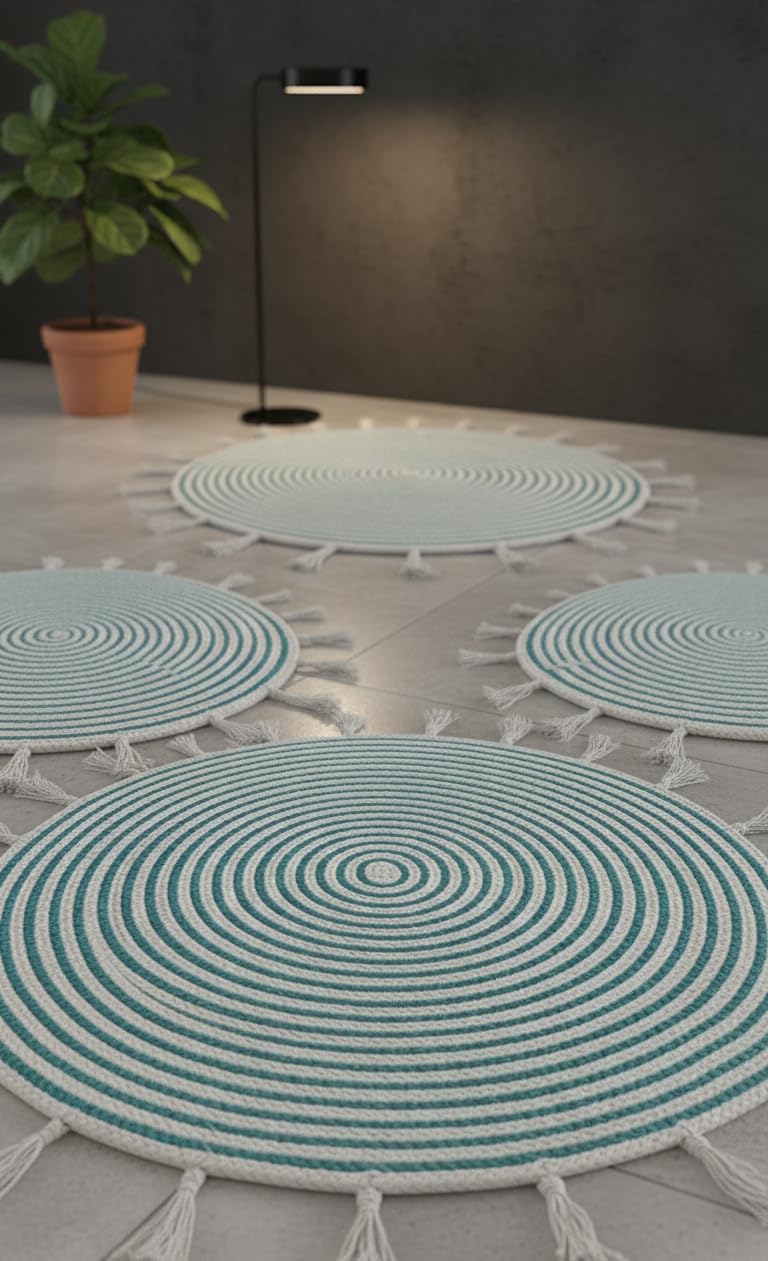 Aqua Blue And White Premium Cotton Floor Rug For Home Decor