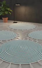Aqua Blue And White Premium Cotton Floor Rug For Home Decor