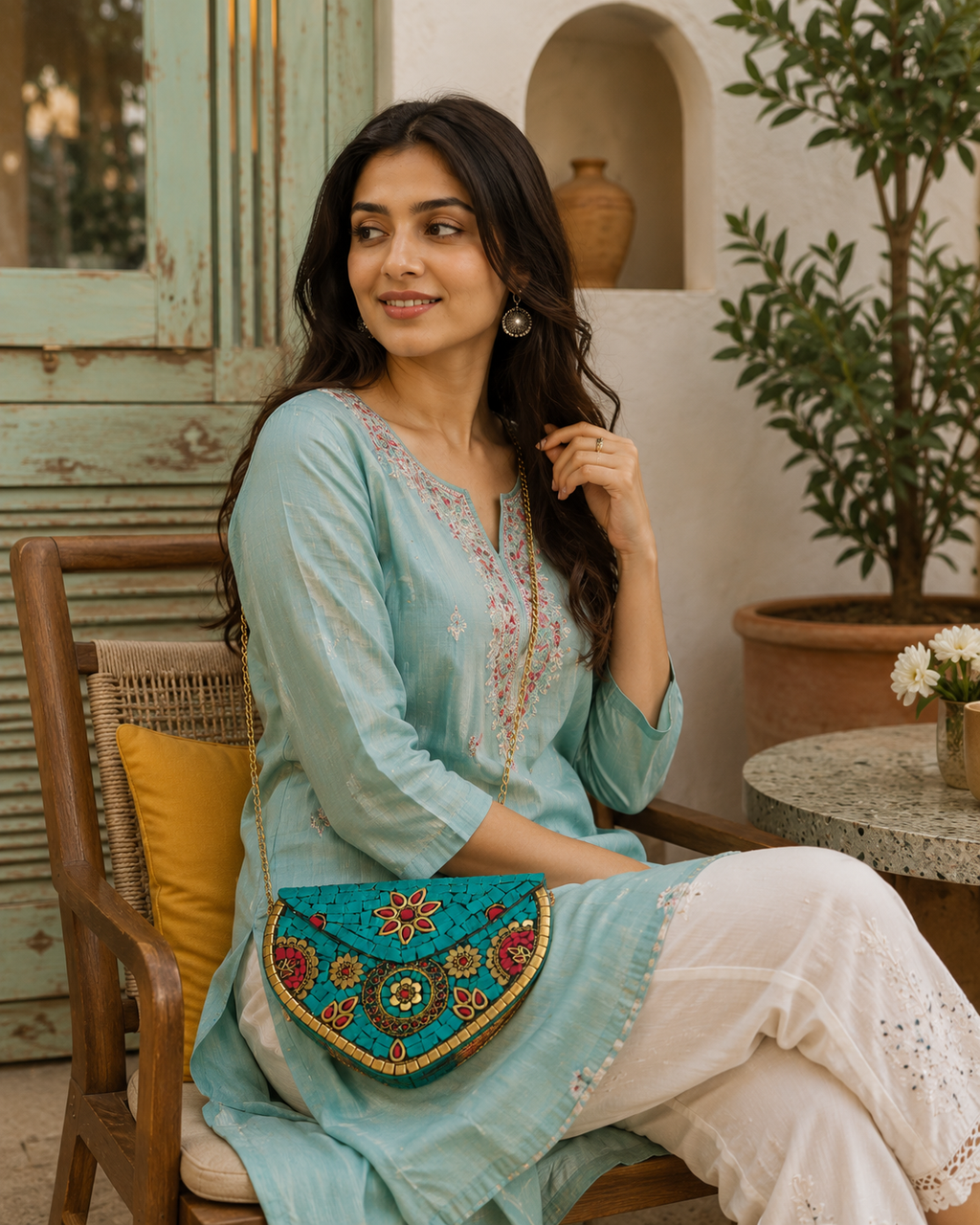 Emerald Mandala Jute Clutch