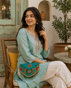 Emerald Mandala Jute Clutch