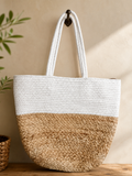 Two-Tone Natural Jute Bag with Zip