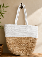 Two-Tone Natural Jute Bag with Zip