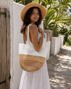 Two-Tone Natural Jute Bag with Zip