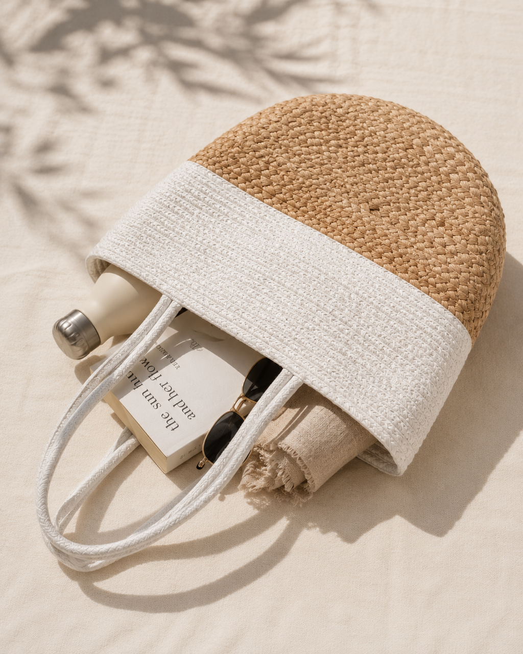 Two-Tone Natural Jute Bag with Zip