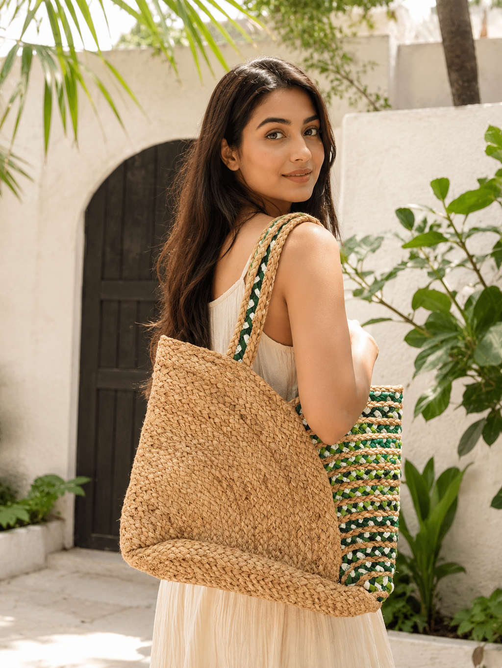 Emerald Weave Handwoven Jute Tote Bag