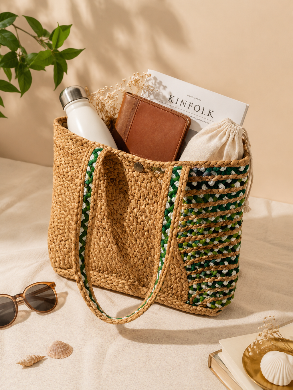 Emerald Weave Handwoven Jute Tote Bag