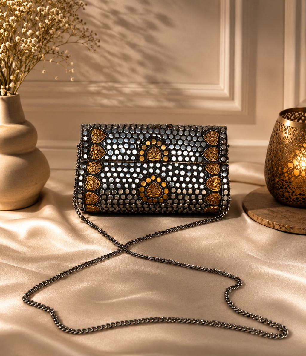 Moonlit Heritage Jute Clutch