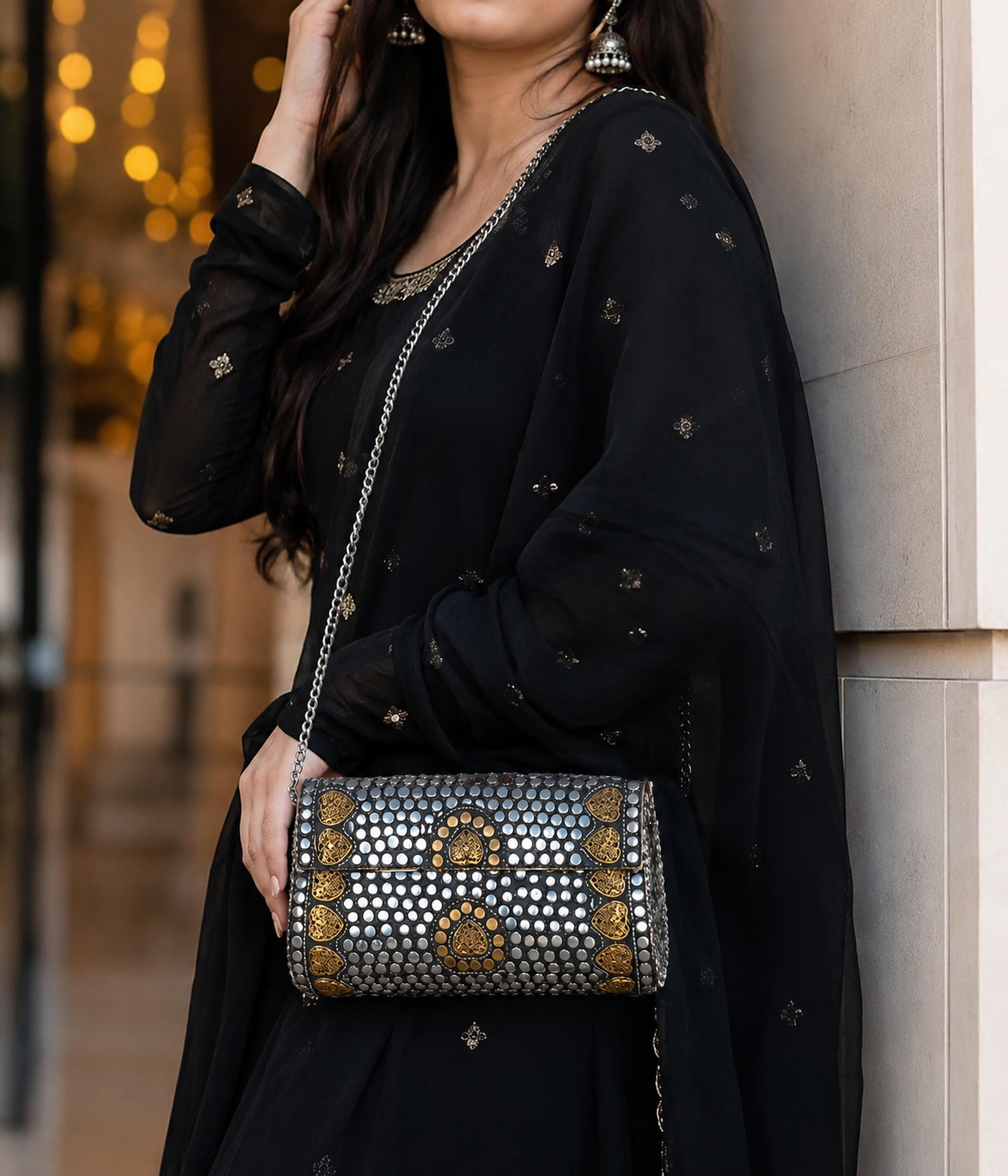 Moonlit Heritage Jute Clutch