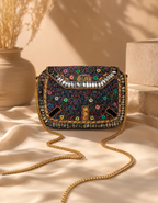 Midnight Bloom Jute Clutch
