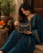 Midnight Bloom Jute Clutch