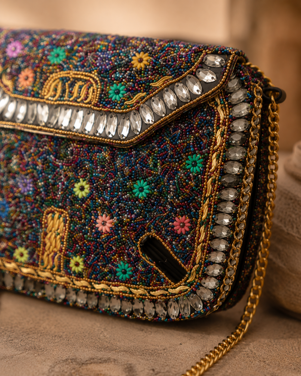 Midnight Bloom Jute Clutch