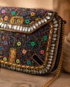 Midnight Bloom Jute Clutch