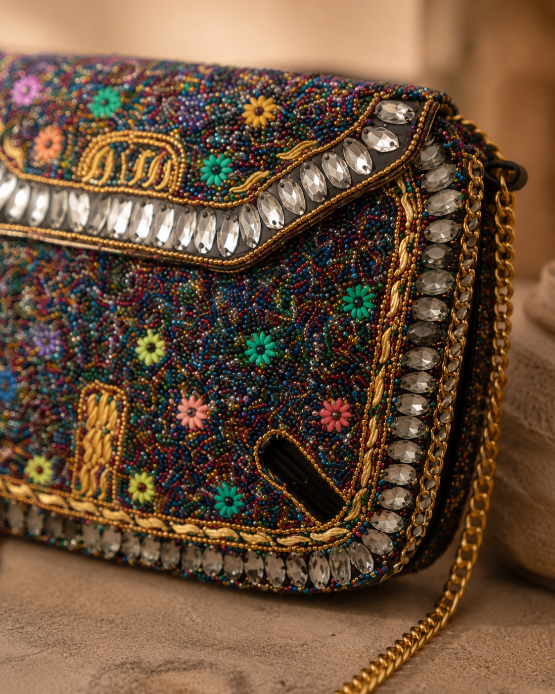 Midnight Bloom Jute Clutch