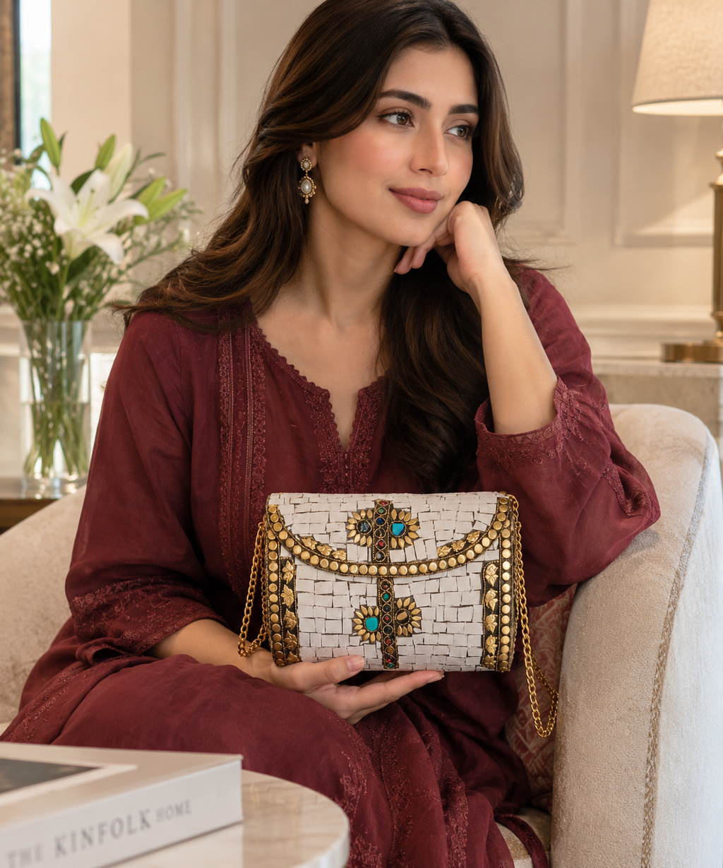 Ivory Heritage Jute Clutch