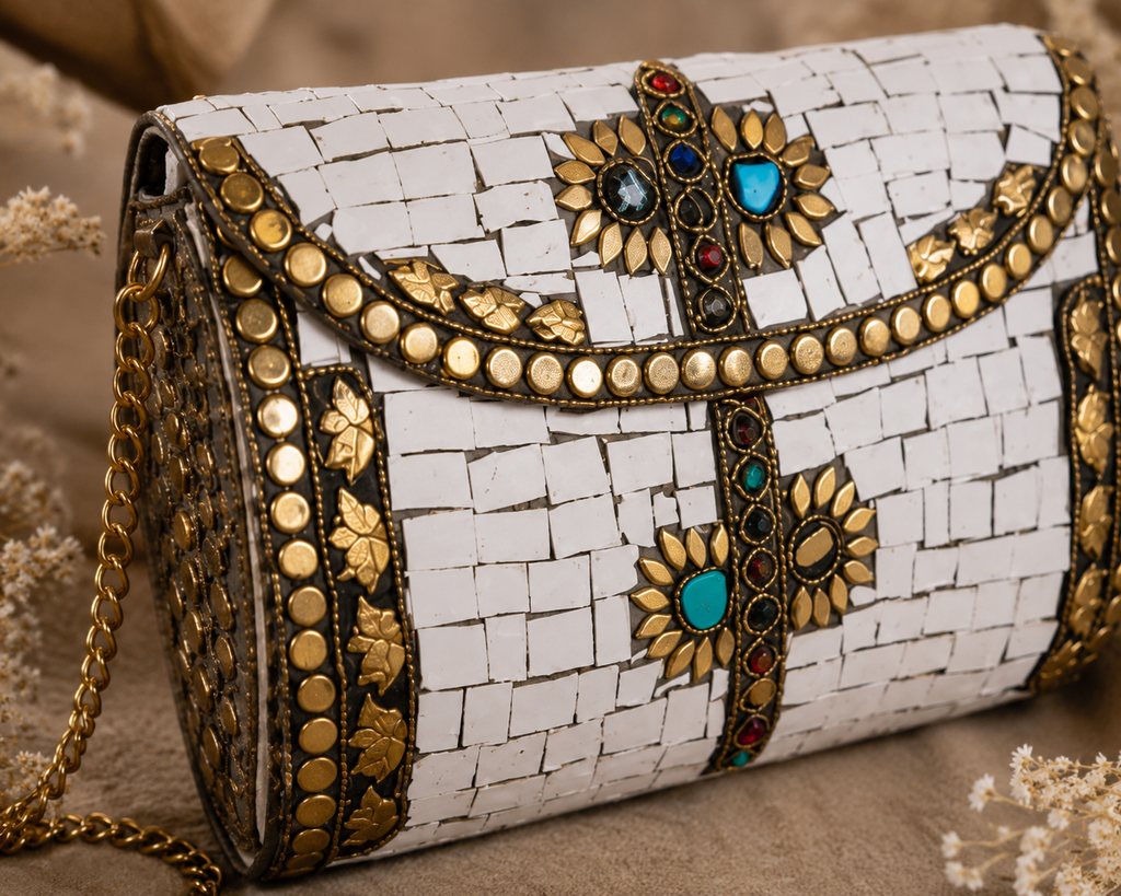 Ivory Heritage Jute Clutch