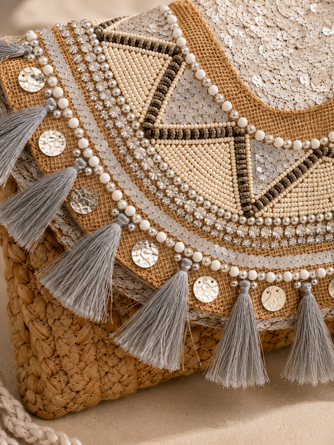 Silver Tassel Luxe Jute Purse