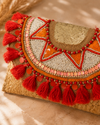 Coral Tassel Charm Jute Purse