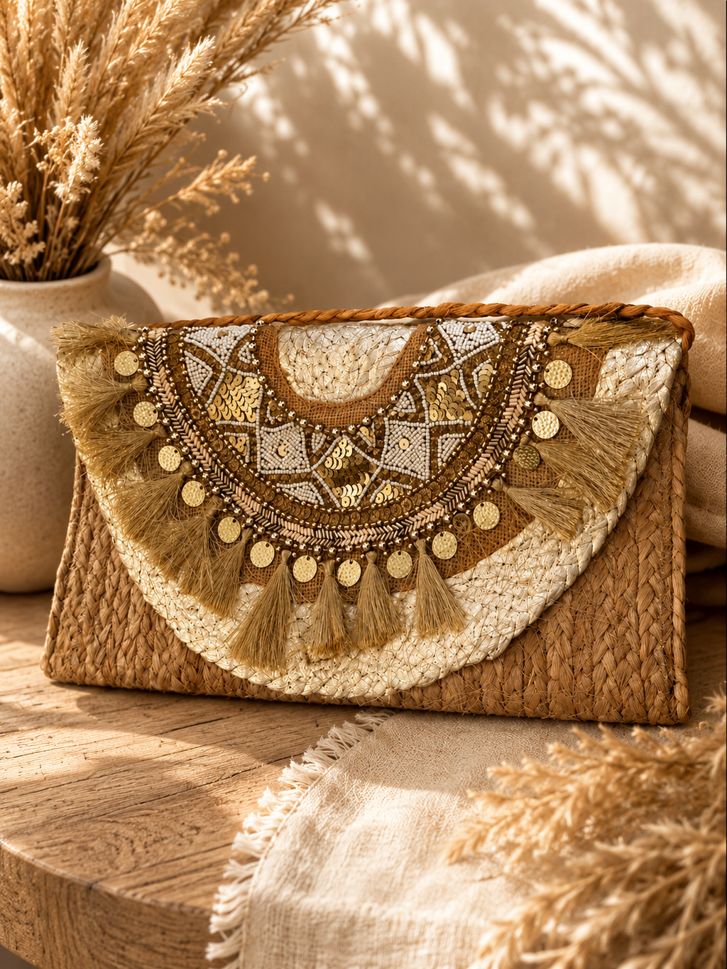 Golden Heritage Tassel Jute Pursce