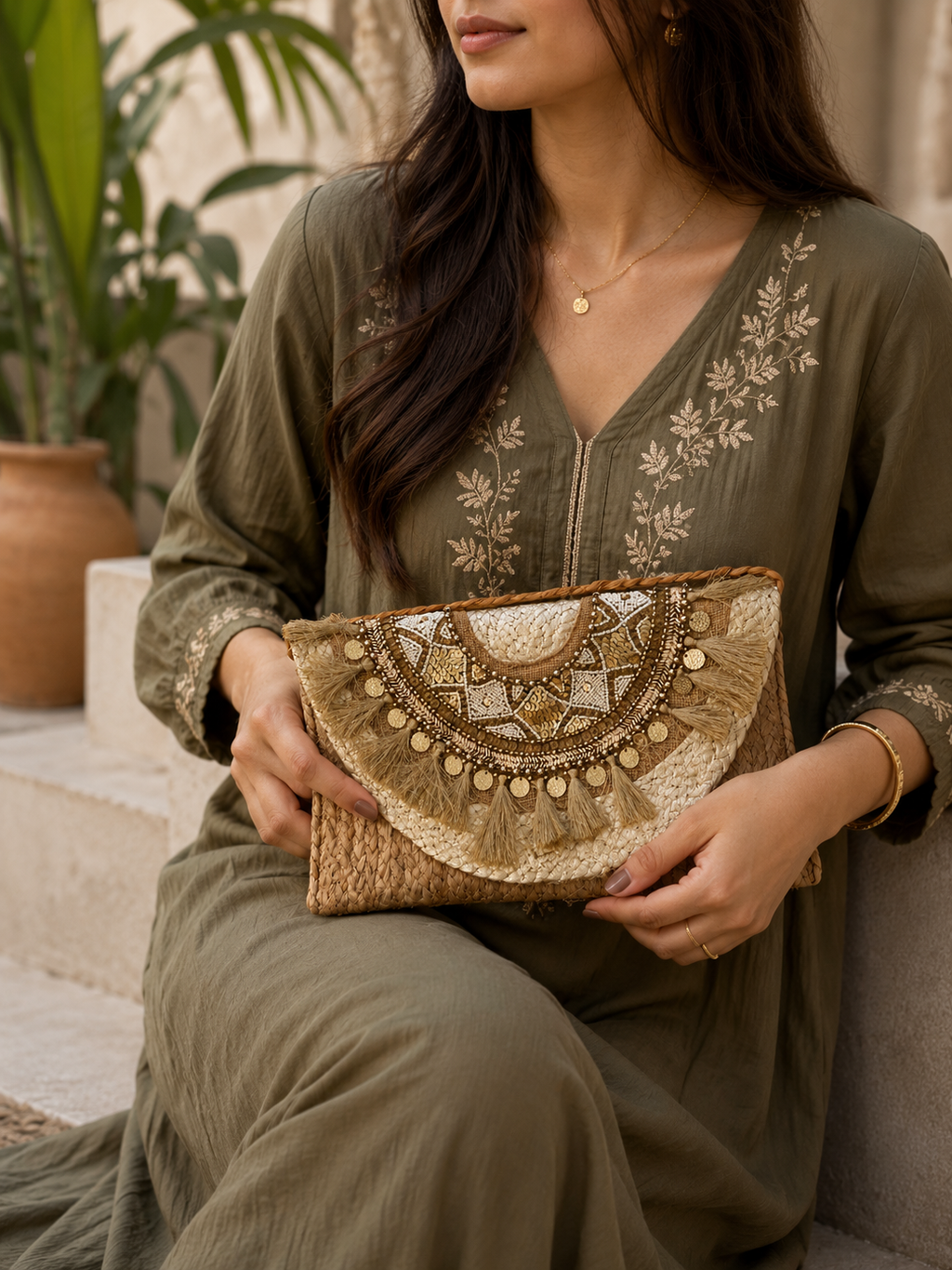 Golden Heritage Tassel Jute Pursce