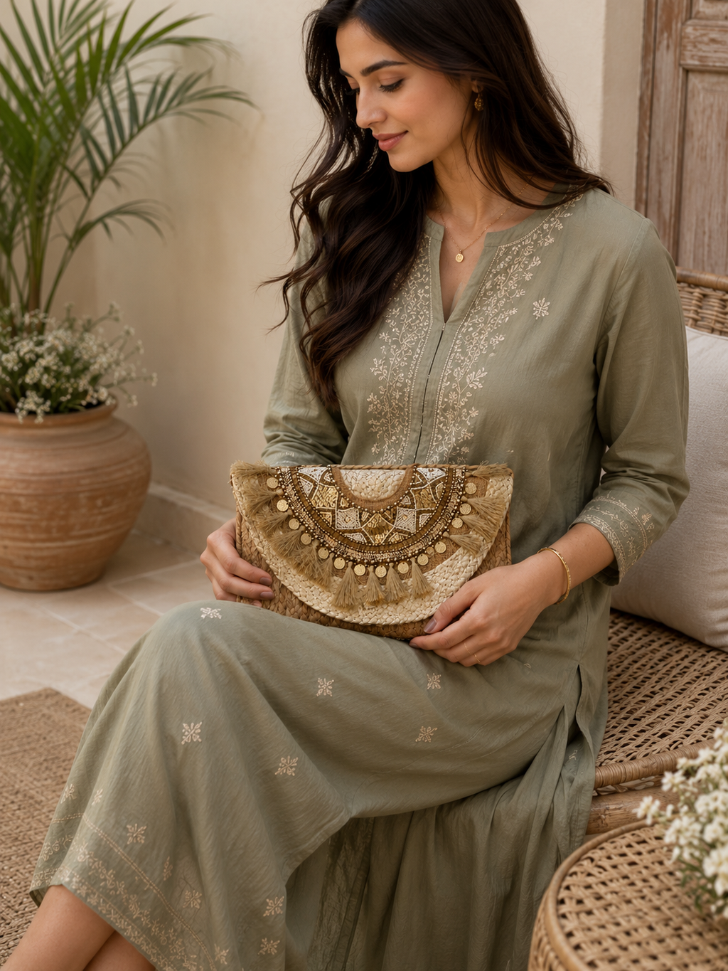Golden Heritage Tassel Jute Pursce