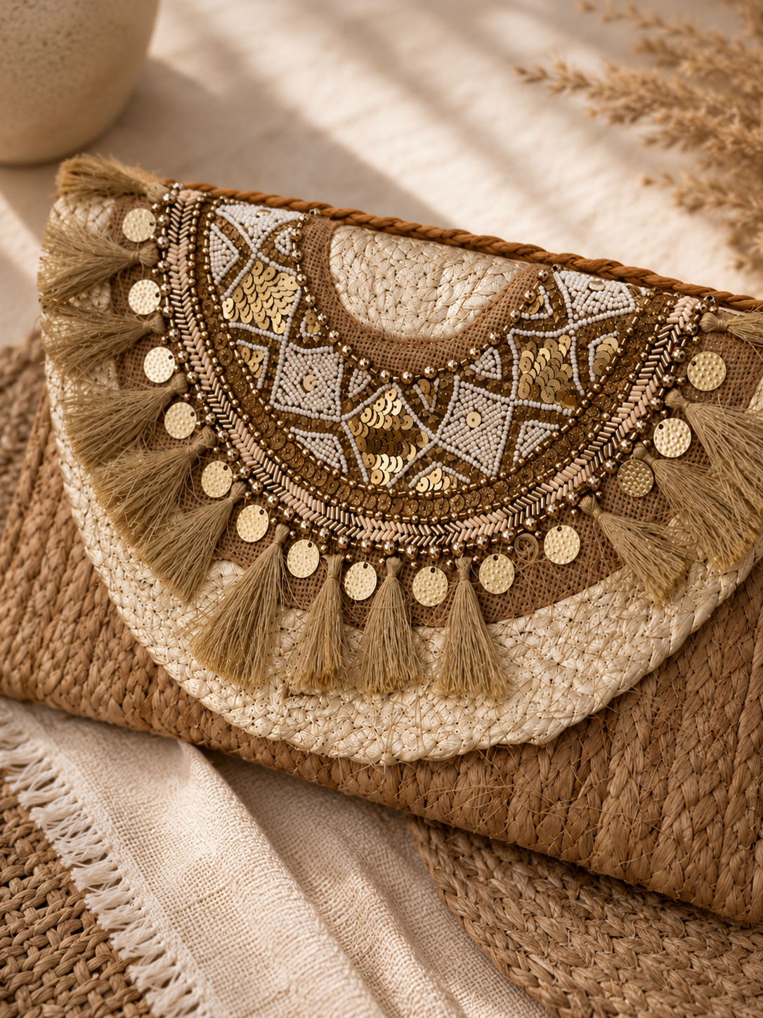 Golden Heritage Tassel Jute Pursce