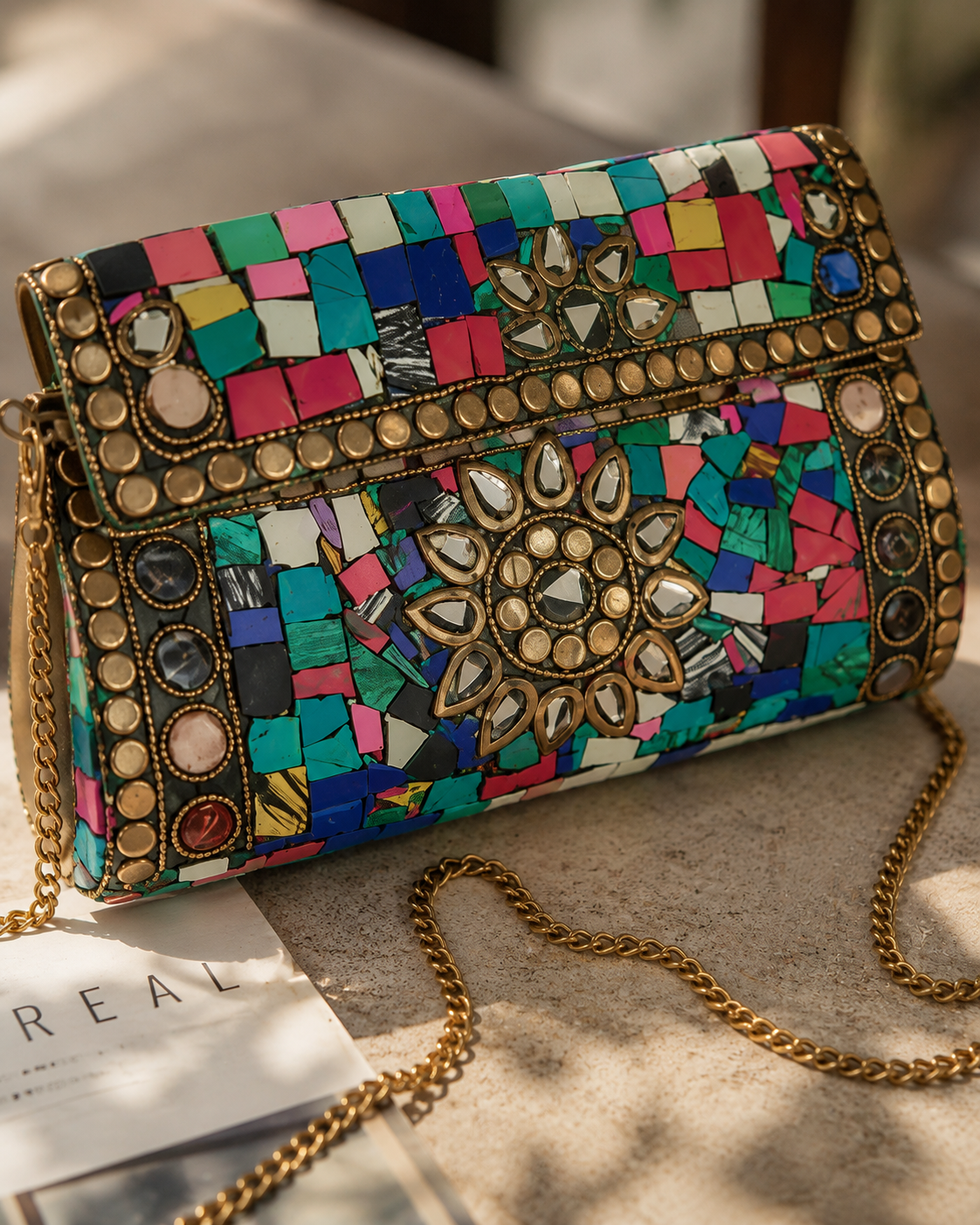 Vintage Treasure Jute Clutch