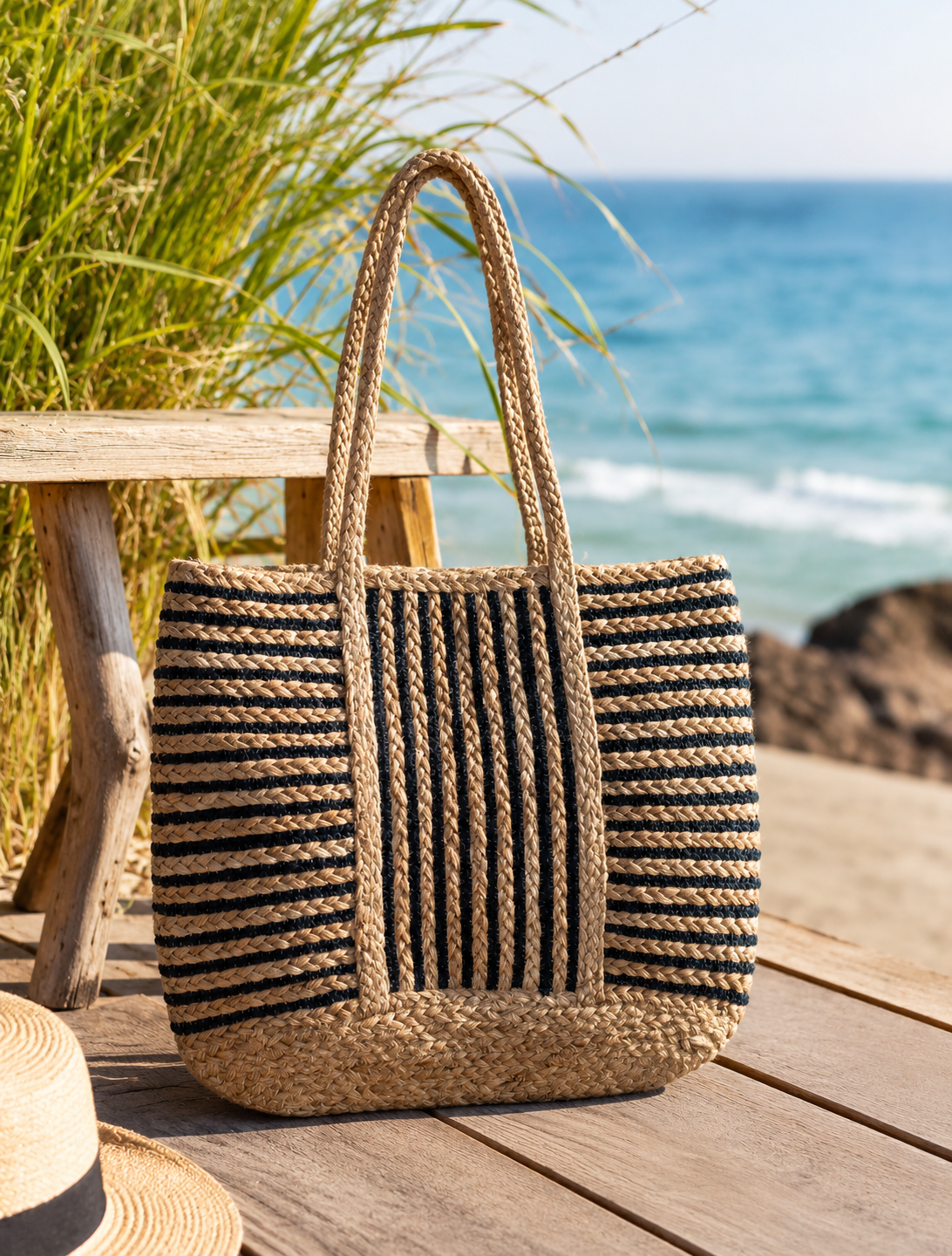 Classic Stripe Woven Tote Bag