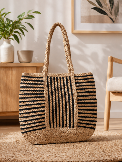 Classic Stripe Woven Tote Bag