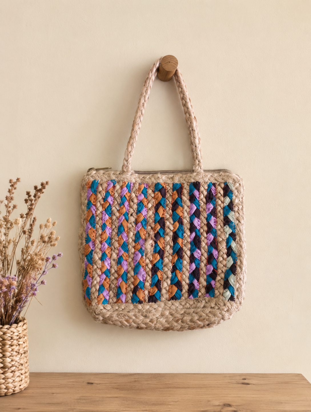 Multicolor Straw Tote Bag