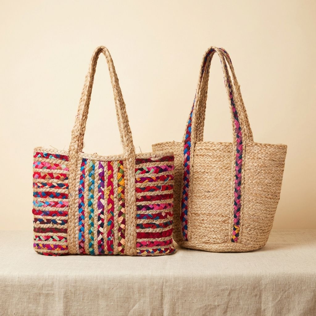 Multicolor Premium Cotton And Jute Bags For Home Decor Pack Of 2