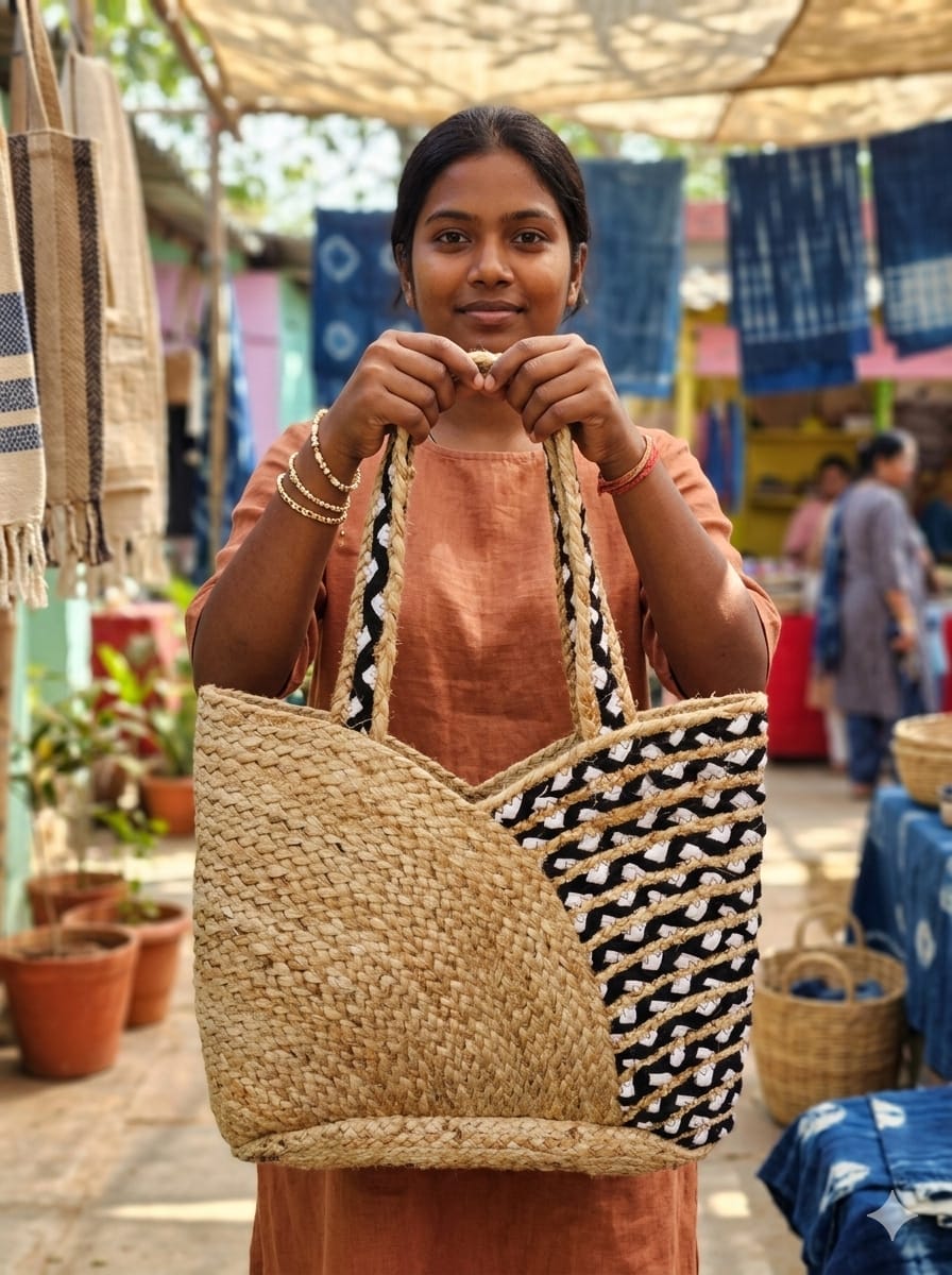 Gold Jute Black & White Cotton Premium Bags For Daily Use And Gift
