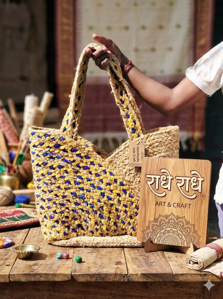 Gold Jute Yellow Dark Blue Cotton Premium Qulitay Bags Daily And Gift Use