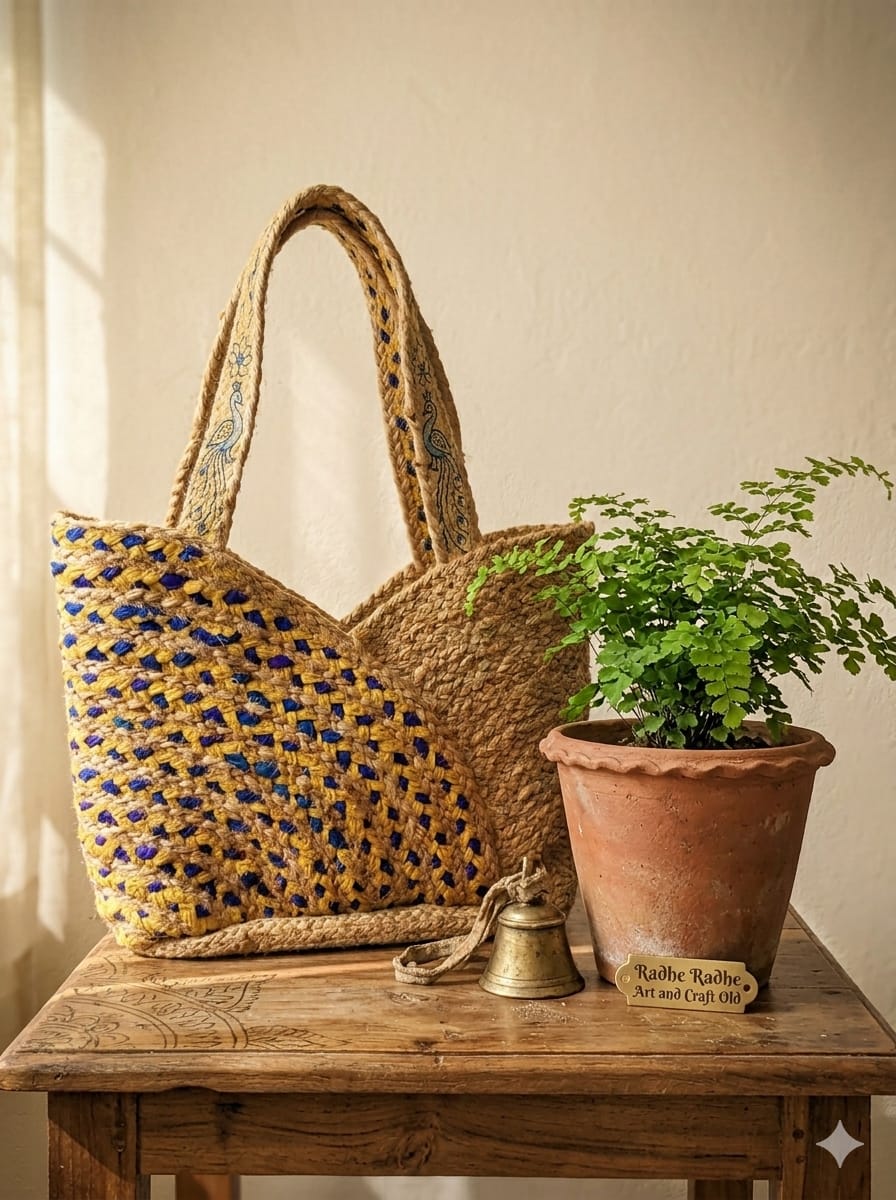 Gold Jute Yellow Dark Blue Cotton Premium Qulitay Bags Daily And Gift Use