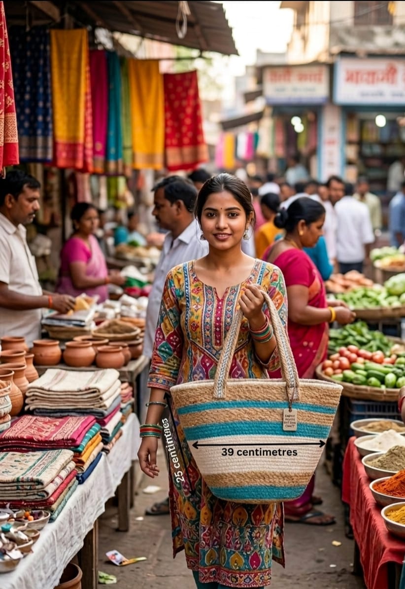 Handmade Jute & Cotton Rope Tote Bag | Eco-Friendly Zipper Bag | 39×25 cm