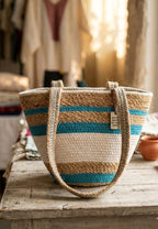 Handmade Jute & Cotton Rope Tote Bag | Eco-Friendly Zipper Bag | 39×25 cm