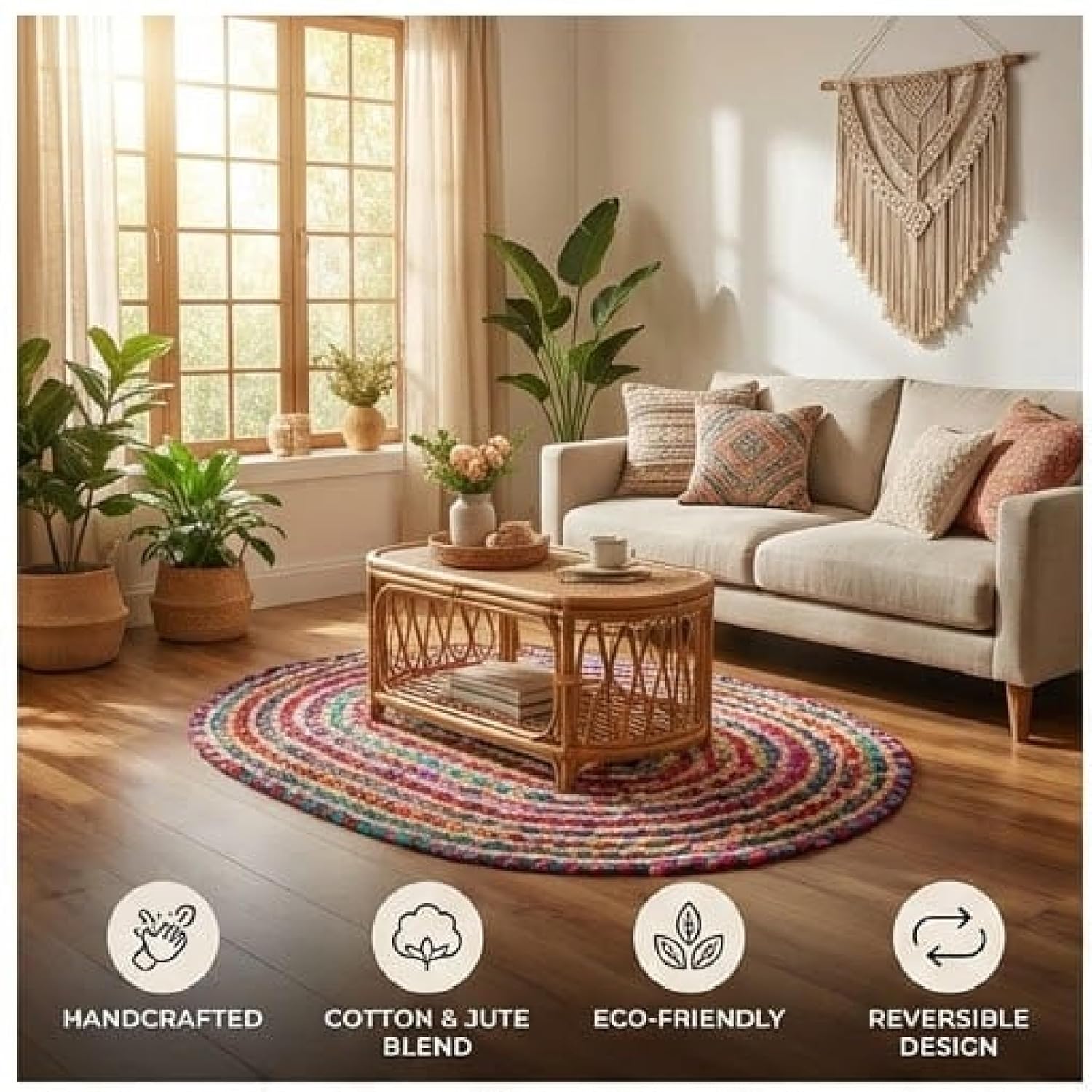 Multicolor Premium Cotton And Jute Jute Mat For Home Decor
