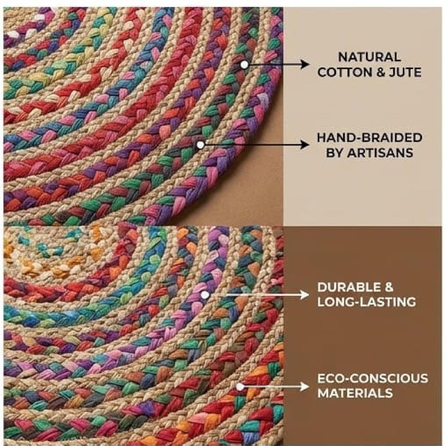 Multicolor Premium Cotton And Jute Jute Mat For Home Decor