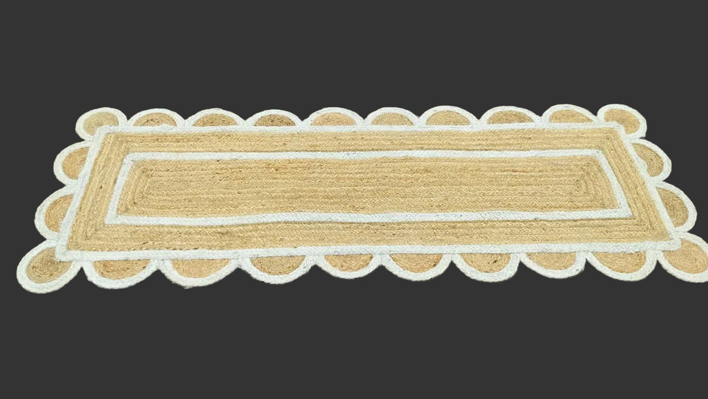 Handcrafted Jute Runner Rug | Scalloped Border Floor Mat