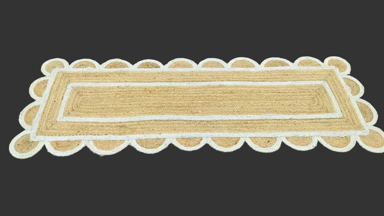 Handcrafted Jute Runner Rug | Scalloped Border Floor Mat